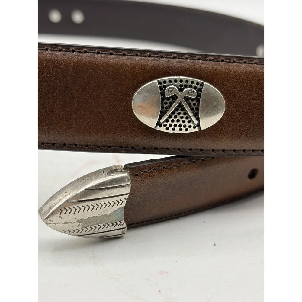 Western Top Grain Leather Belt Silver Buckle Conchos Brown 1.25